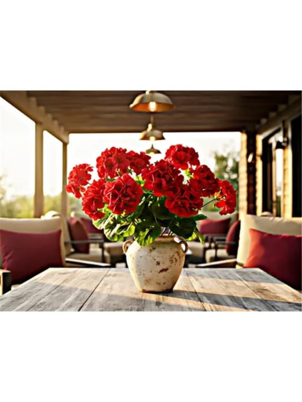 Artificial Geranium Flowers Faux Outdoor Potted Plants UV Resistant Set Of 2